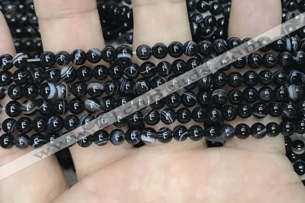 CAA2635 15.5 inches 4mm round banded black agate beads wholesale