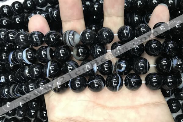 CAA2639 15.5 inches 12mm round banded black agate beads wholesale