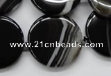 CAA264 15.5 inches 24mm flat round black line agate gemstone beads