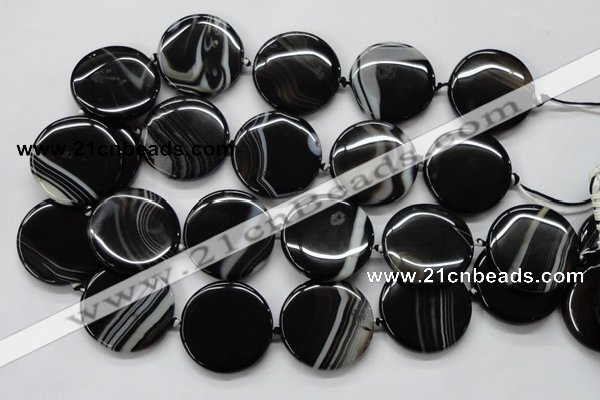 CAA264 15.5 inches 24mm flat round black line agate gemstone beads