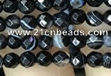 CAA2644 15.5 inches 4mm faceted round banded black agate beads