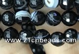 CAA2645 15.5 inches 6mm faceted round banded black agate beads