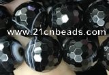 CAA2648 15.5 inches 12mm faceted round banded black agate beads