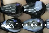 CAA2653 15.5 inches 10*14mm faceted teardrop banded black agate beads