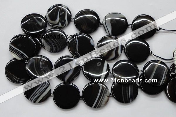 CAA266 15.5 inches 34mm flat round black line agate gemstone beads