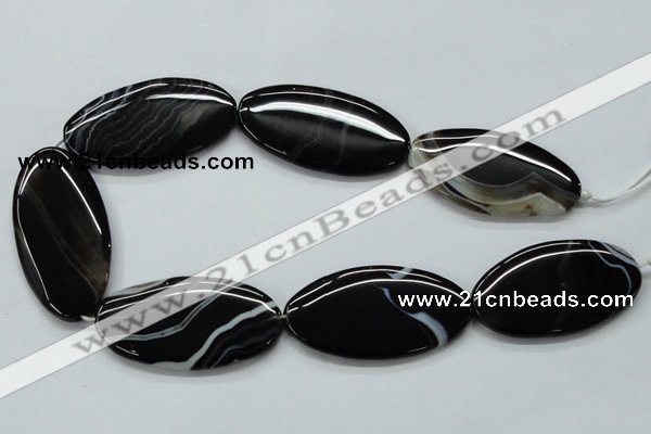 CAA268 15.5 inches 25*48mm oval black line agate gemstone beads