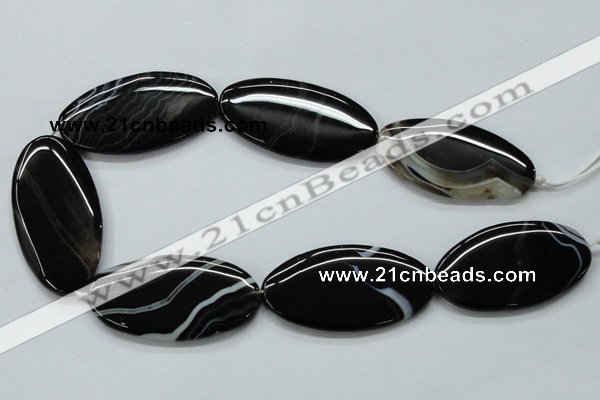 CAA269 15.5 inches 30*55mm oval black line agate gemstone beads