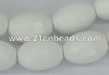 CAA27 15.5 inches 15*20mm faceted rice white agate gemstone beads