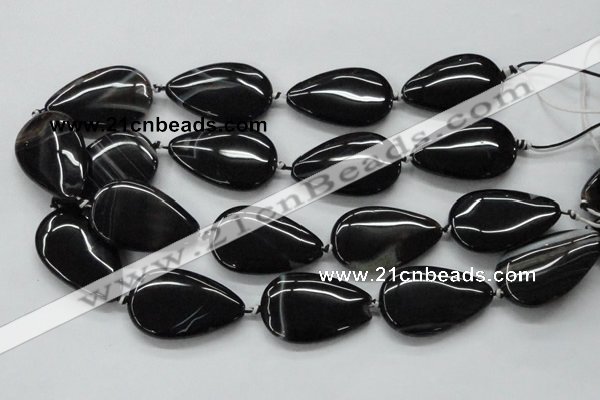 CAA270 15.5 inches 25*40mm flat teardrop black line agate beads