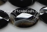 CAA275 15.5 inches 18*25mm faceted oval black line agate beads