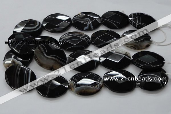 CAA275 15.5 inches 18*25mm faceted oval black line agate beads