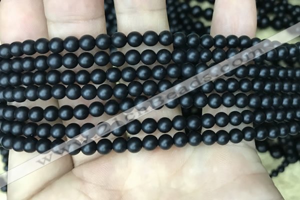 CAA2759 15.5 inches 2mm round matte black agate beads wholesale