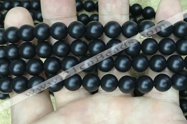 CAA2764 15.5 inches 10mm round matte black agate beads wholesale