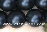 CAA2765 15.5 inches 12mm round matte black agate beads wholesale