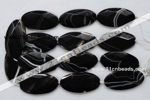 CAA277 15.5 inches 30*60mm faceted oval black line agate beads