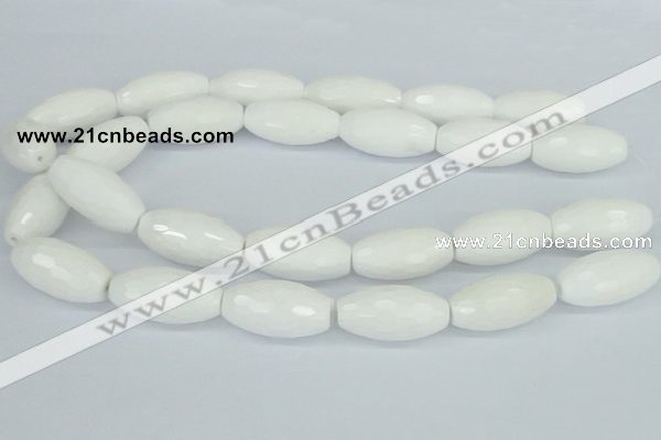 CAA28 15.5 inches 15*30mm faceted rice white agate gemstone beads