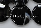 CAA280 15.5 inches 18mm faceted coin black line agate beads