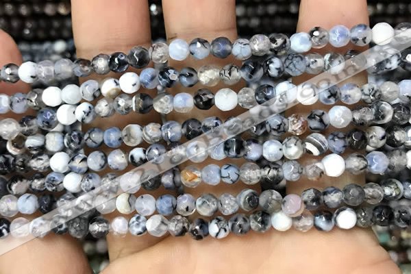 CAA2815 15 inches 4mm faceted round fire crackle agate beads wholesale