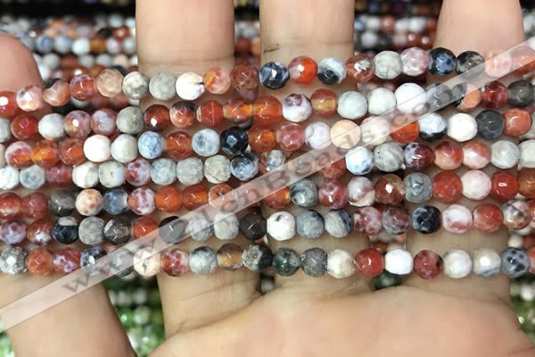 CAA2818 15 inches 4mm faceted round fire crackle agate beads wholesale