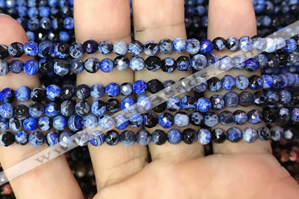 CAA2821 15 inches 4mm faceted round fire crackle agate beads wholesale