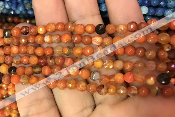 CAA2829 15 inches 4mm faceted round fire crackle agate beads wholesale