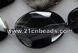 CAA284 15.5 inches 28*38mm faceted freeform black line agate beads