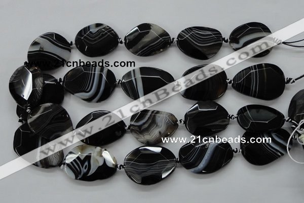 CAA284 15.5 inches 28*38mm faceted freeform black line agate beads