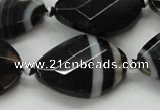 CAA286 22*30mm twisted & faceted oval black line agate beads