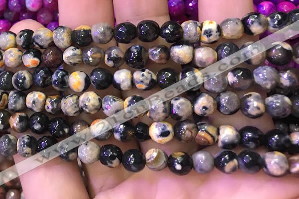 CAA2898 15 inches 6mm faceted round fire crackle agate beads wholesale