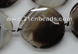 CAA290 15.5 inches 35mm faceted coin black line agate beads