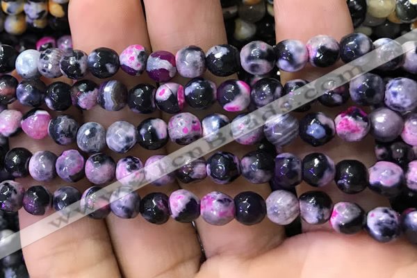 CAA2908 15 inches 6mm faceted round fire crackle agate beads wholesale