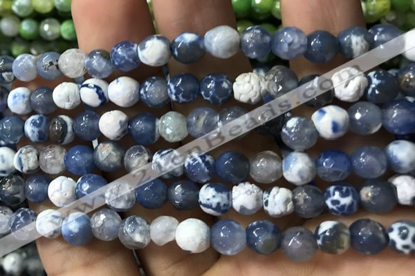 CAA2916 15 inches 6mm faceted round fire crackle agate beads wholesale