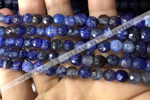 CAA2932 15 inches 6mm faceted round fire crackle agate beads wholesale