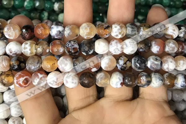 CAA2986 15 inches 8mm faceted round fire crackle agate beads wholesale