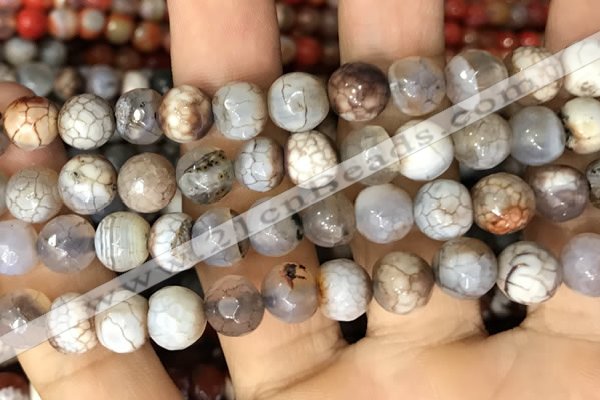 CAA2988 15 inches 8mm faceted round fire crackle agate beads wholesale