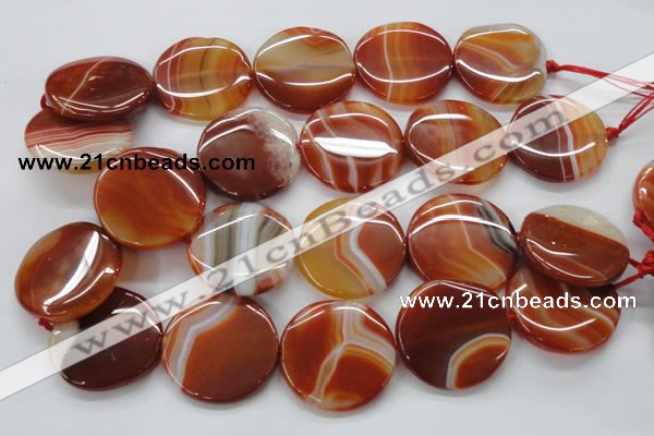CAA299 15.5 inches 35mm flat round red line agate gemstone beads