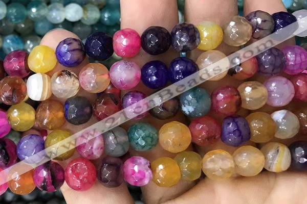 CAA3007 15 inches 8mm faceted round fire crackle agate beads wholesale