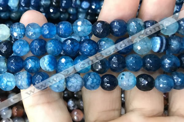 CAA3009 15 inches 8mm faceted round fire crackle agate beads wholesale