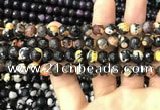 CAA3014 15 inches 8mm faceted round fire crackle agate beads wholesale