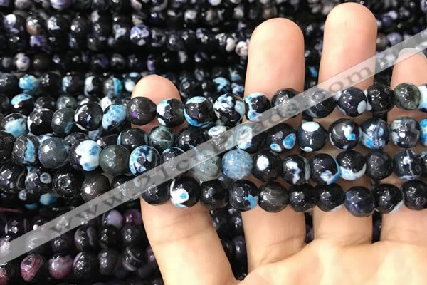 CAA3018 15 inches 8mm faceted round fire crackle agate beads wholesale