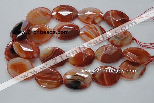 CAA304 15.5 inches 28*40mm faceted oval red line agate beads