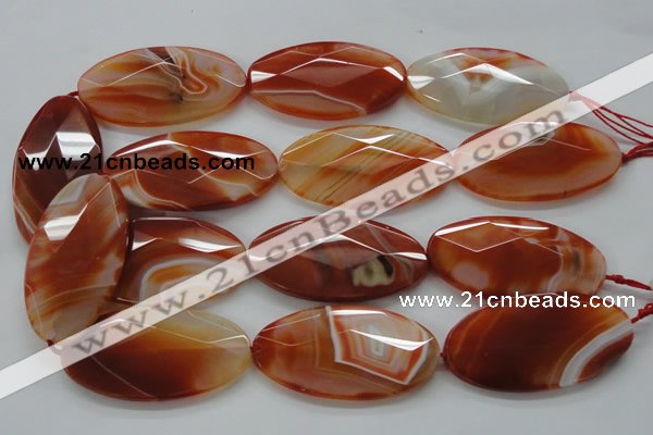 CAA305 15.5 inches 32*52mm faceted oval red line agate beads