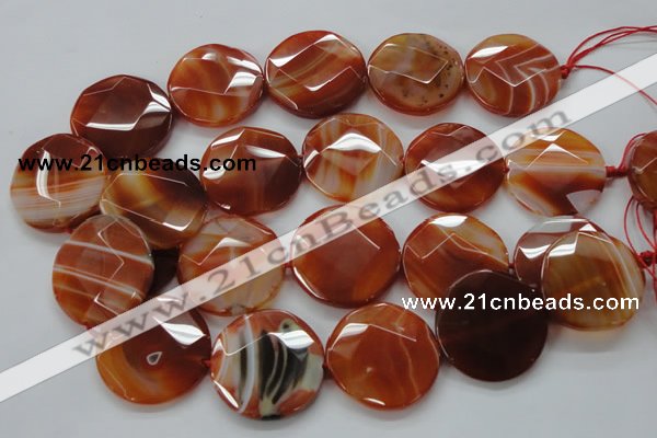 CAA307 15.5 inches 34mm faceted coin red line agate beads