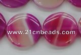 CAA310 15.5 inches 24mm flat round fuchsia line agate beads