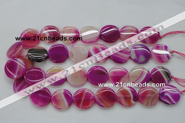 CAA310 15.5 inches 24mm flat round fuchsia line agate beads