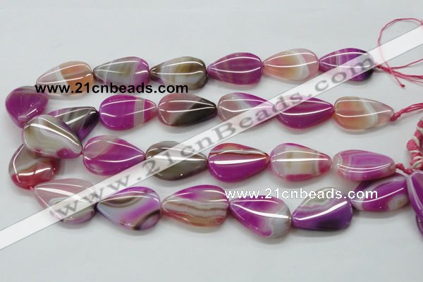 CAA312 15.5 inches 22*30mm flat teardrop fuchsia line agate beads