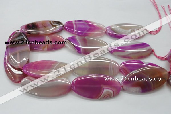 CAA313 15.5 inches 30*60mm oval fuchsia line agate beads