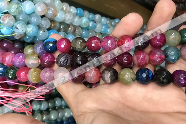 CAA3135 15 inches 12mm faceted round fire crackle agate beads wholesale