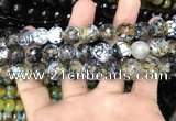 CAA3136 15 inches 12mm faceted round fire crackle agate beads wholesale