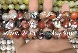 CAA3141 15 inches 12mm faceted round fire crackle agate beads wholesale